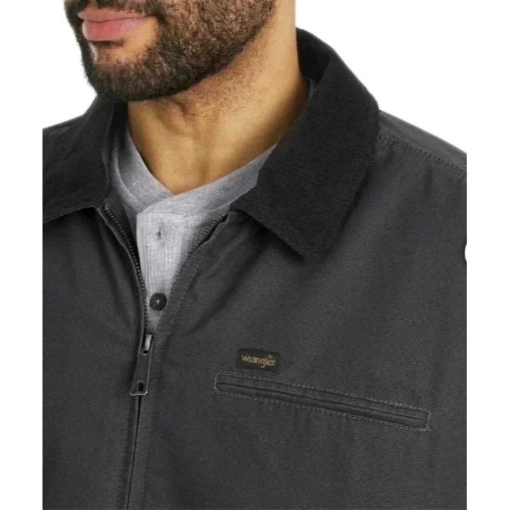 Wrangler Mens Jacket Gray Workwear Full-Zip Pockets Cotton Lined Midweight Small
